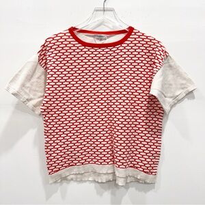Veronika Maine Short Sleeve Knit Sweater Top Red White Cotton Medium